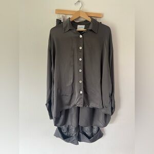 Sleeper Grey Silky Rayon Pajama Set Long Sleeve Top & Folded Cuff Pants